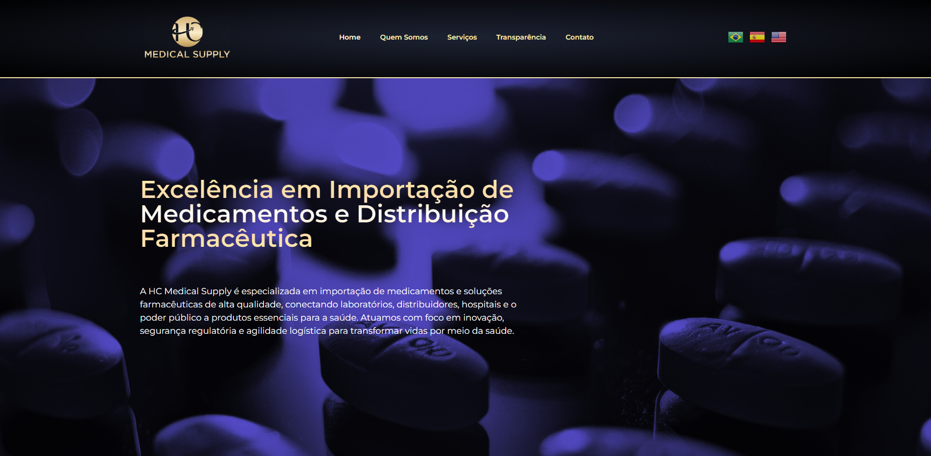 HC Medical Supply — Portal de importação farmacêutica desenvolvido pela Finish Web